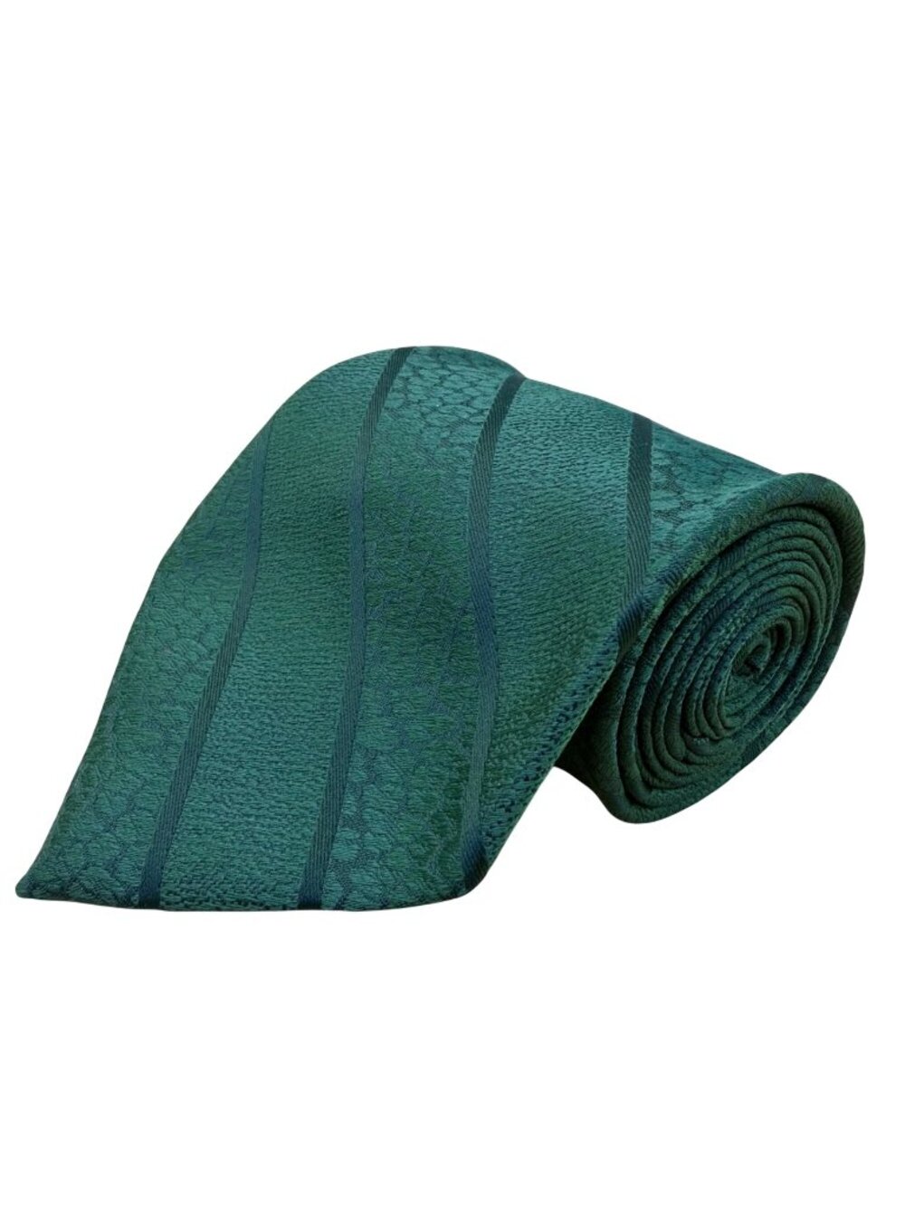 Golden Creation Mens Green Necktie Textured Striped Design